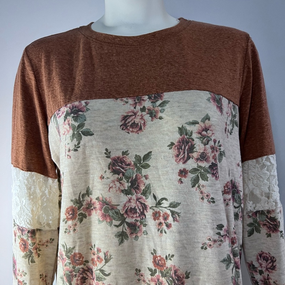 Jolt Brown and Cream Floral Sweatshirt